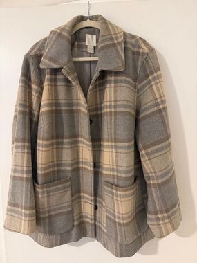 H&M Plaid Wool-Blend Jacket - Gray & Cream